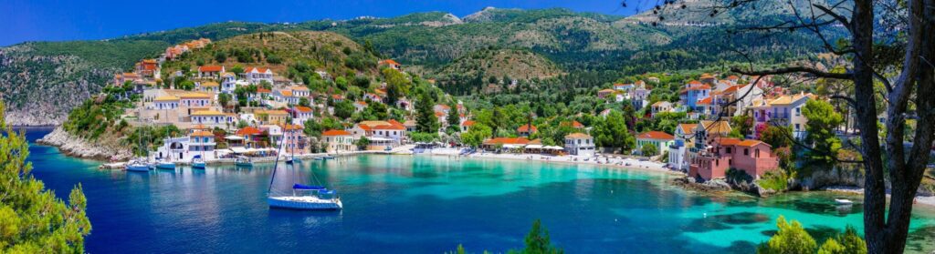 Greece series - colorful Assos with beautiful bay. Kefalonia island