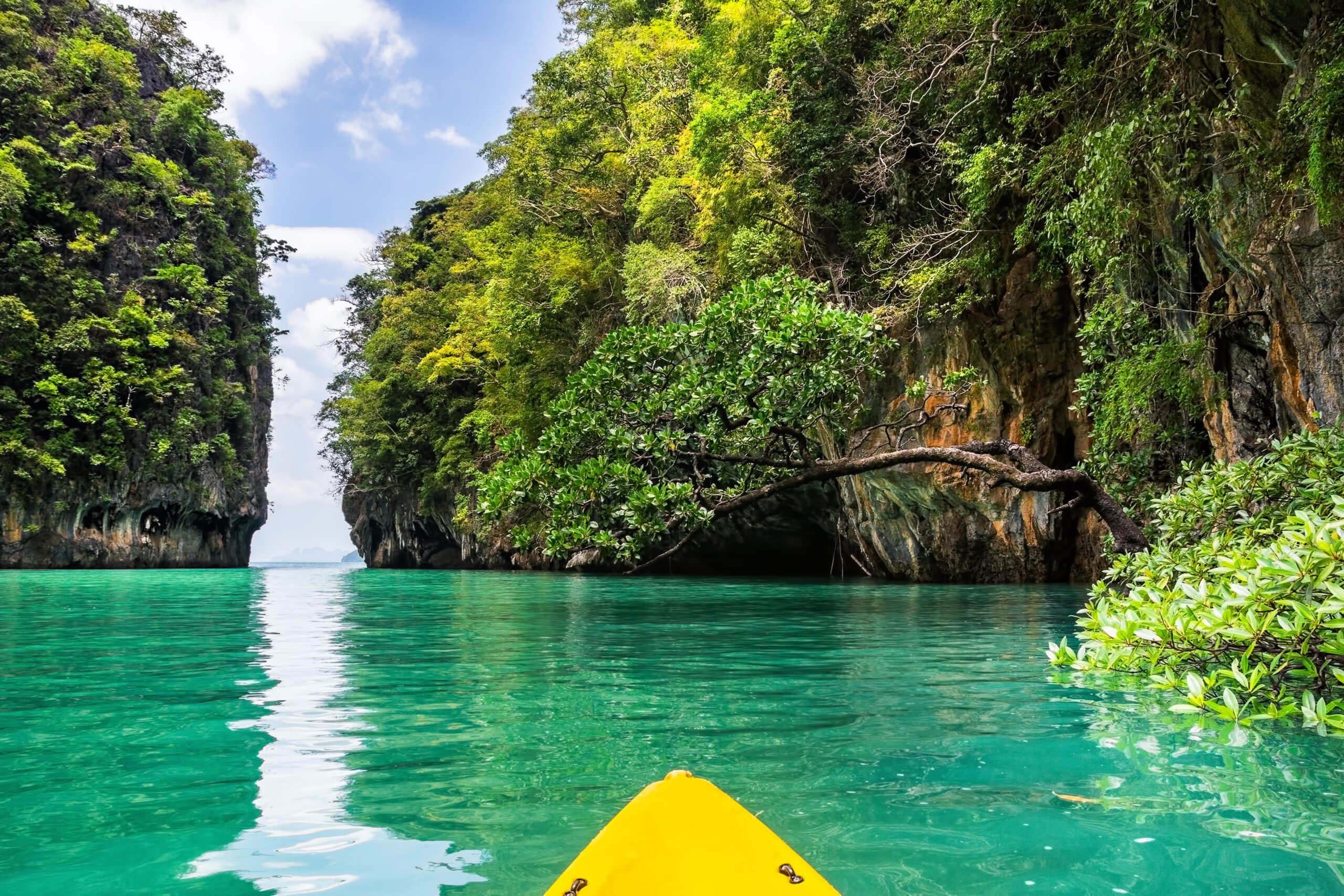 Amazing view of lagoon in Koh Hong island from kayak. Location: Koh Hong island, Krabi, Thailand, Andaman Sea. Artistic picture. Beauty world.